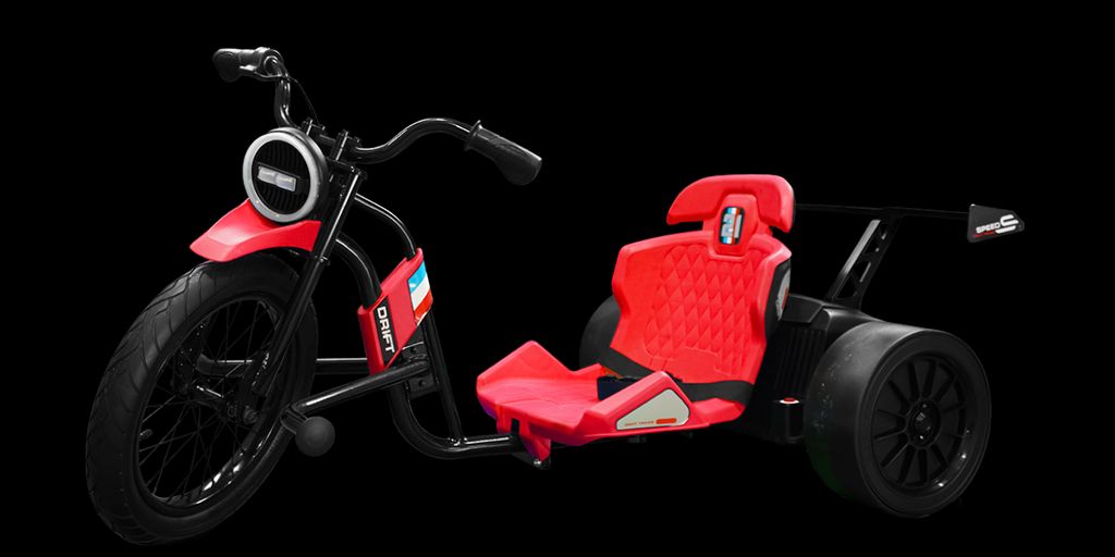 A sleek red and black tricycle with a modern design.