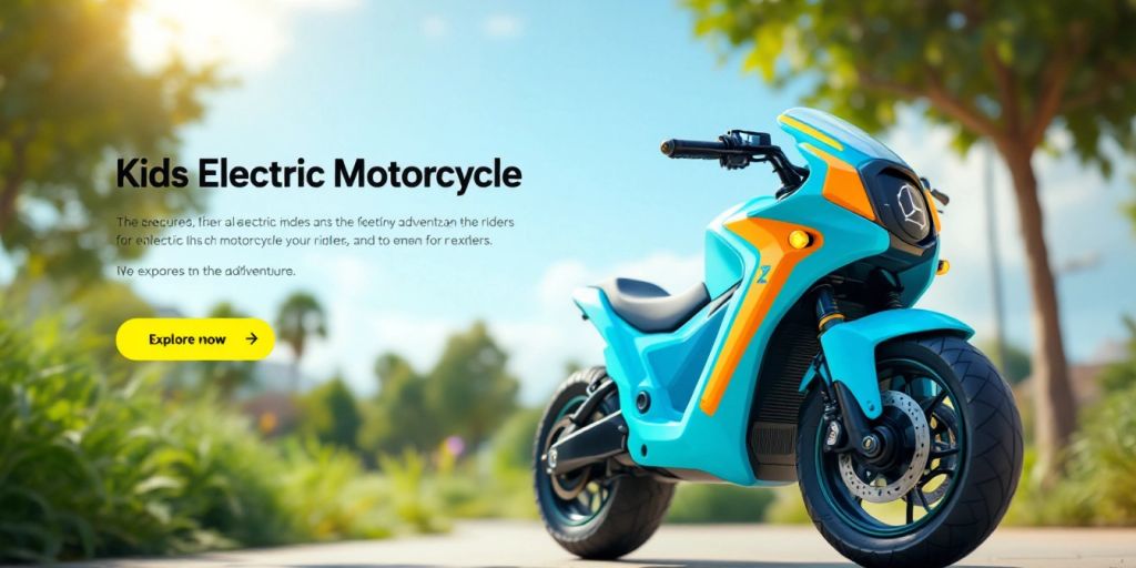 Colorful electric motorcycle for kids in outdoor setting.